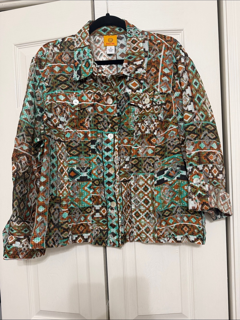 Ruby Rd. Multicolor Geometric Print Blazer Jacket